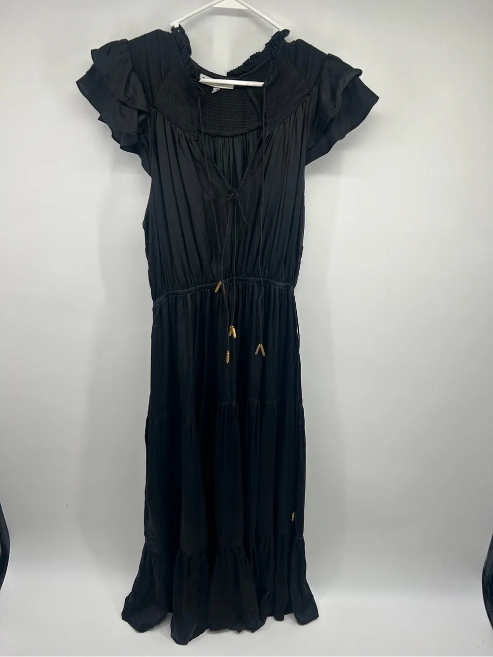 Karina Grimaldi Black Ruffle-Sleeve Maxi Dress